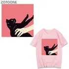 Термотрансферные нашивки ZOTOONE для одежды, футболка сделай сам с аппликацией в виде черного кота, виниловые розовые нашивки для девочек, стираемые наклейки H