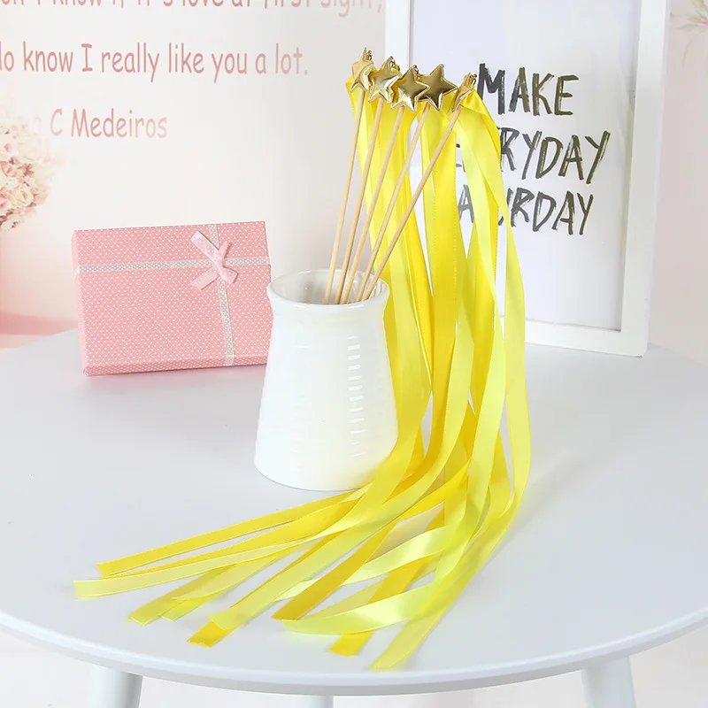 20/50pcs Star Fairy Wand Lace Ribbon Streamers Wedding Magic Wands Wood Stick Bells Confetti Party Team Bride Prop Decoration | Дом и сад