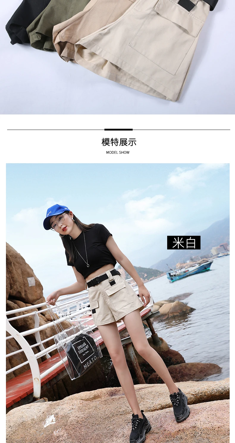 3XL Plus Size Women Summer Shorts With Belt Streetwear Cargo Shorts Feminino BF Style Army Green Short Femme AQ704