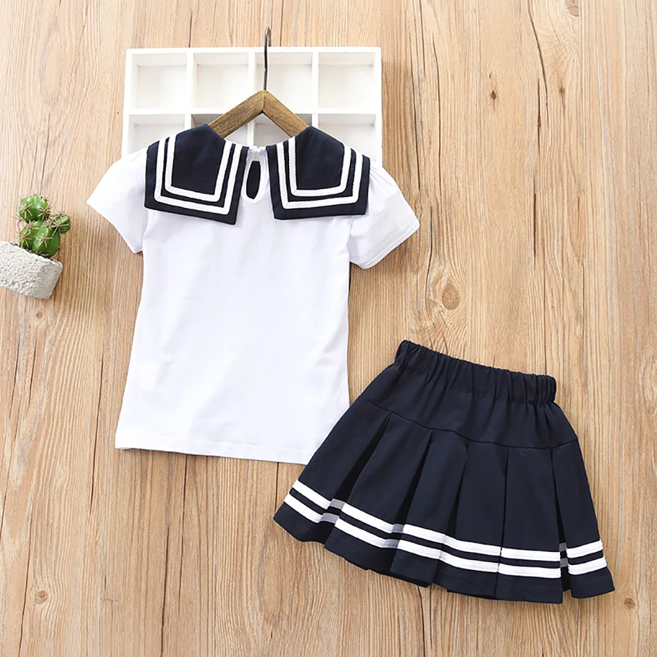 Kidswant College Style Chirld Girl Clothes Suit Fashion Bow Sleeve Sleeve T-Shirt + Pleated Skirt 2pcs Set Kids Summer Outfits