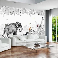 milofi custom 3d simple hand painted small fresh elephant giraffe european wallpaper mural tv background wall