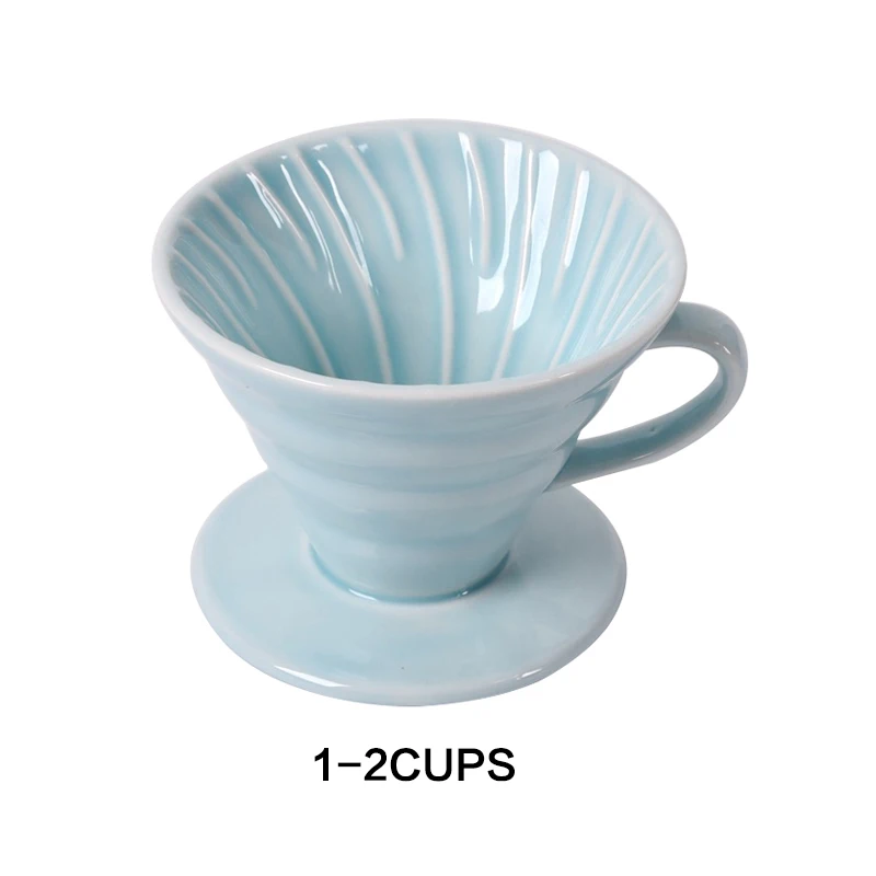 V60 стильная кофейная капельная чашка с фильтром, Перманентная наполняемая кофеварка с отдельной подставкой, керамическая кофейная капельница с двигателем - Цвет: Blue 1-2cup