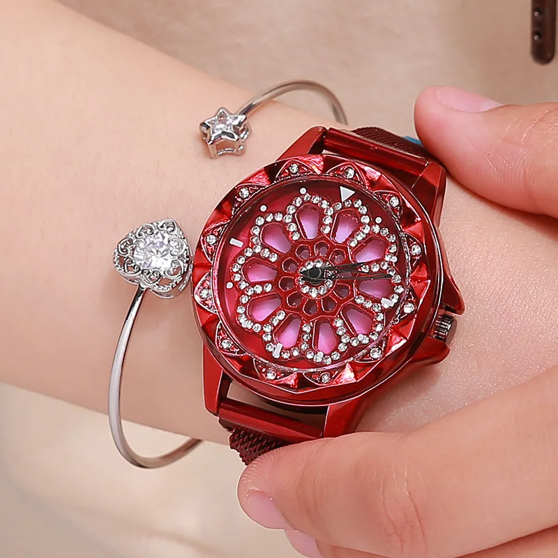 

Wheel of Fortune Women Watches Luxury lucky Rotating Dial Quartz Clock Fashion Magnetic Wristwatches relogio feminino 2019