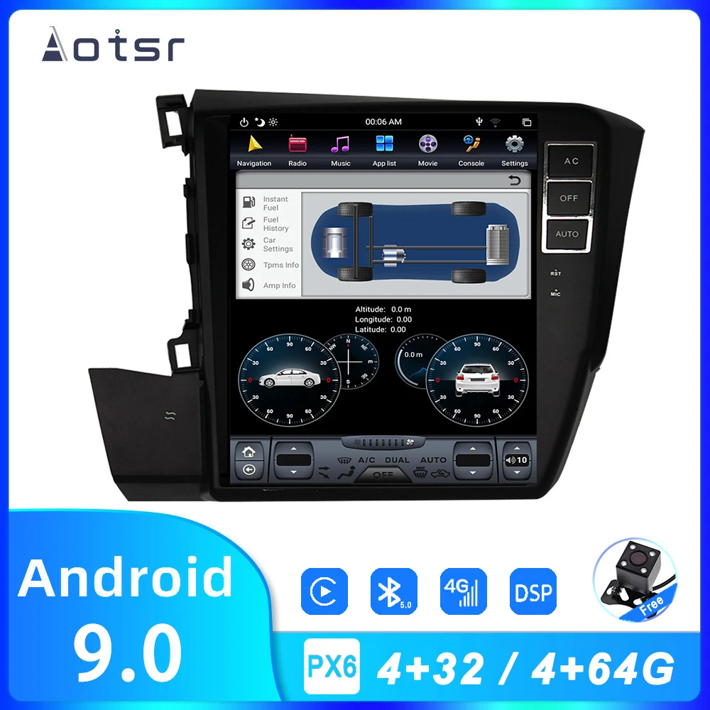 Автомобильный радиоприемник AOTSR Tesla Style 10 4 &quotAndroid 9 PX6 для Honda Civic 2012 2015
