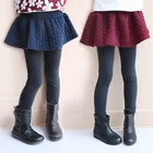 Осенне-зимние штаны с юбкой для девочек, хлопковые леггинсы с юбкой, флисовые брюки для подростков, утепленные детские брюки, одежда