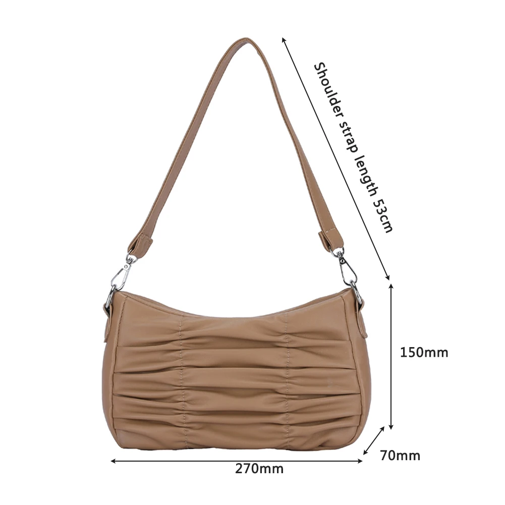 

Fashion Women Solid Color PU Leather Shoulder Underarm Bag Casual Ladies Small Pleated Handbags Purse