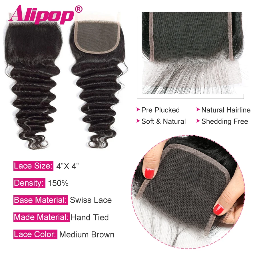 ALIPOP Свободные Пряди глубоких волн с застежкой 100% человеческие волосы Remy пряди