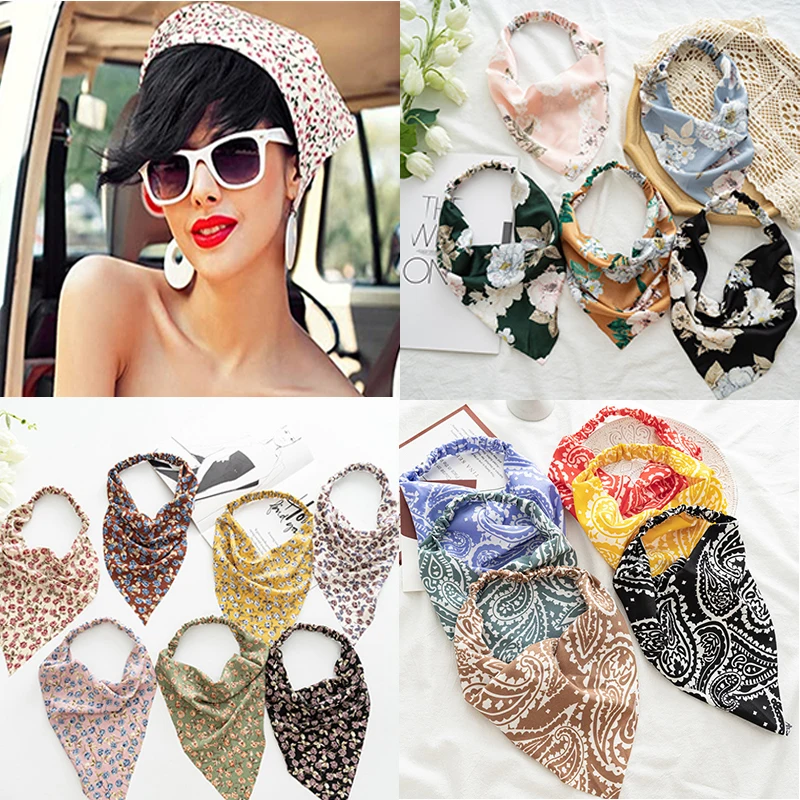 Винтажный треугольный тюрбан с принтом повязка на голову Женская бандана летний