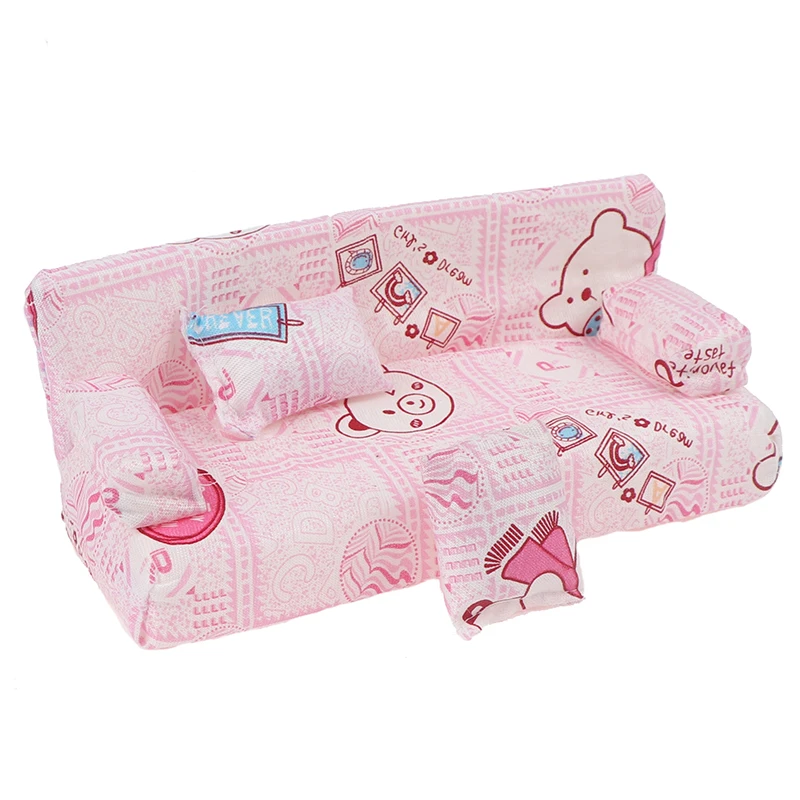 

Dollhouse Miniature Floral Fabric Sofa Set Furniture With 2 Pillow Doll House Furniture Accessories Doll Kid's Play House Toys