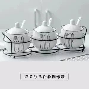 Ceramic Seasoning Jar Three-piece Kitchen Utensils Seasoning Box Household Salt Seasoning Seasoning Tank Combination Set Send - Цвет: 3-piece set