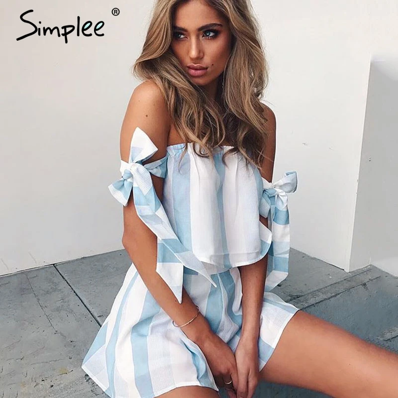 Женская блузка Simplee в полоску с бантом повседневный топ из органзы открытыми