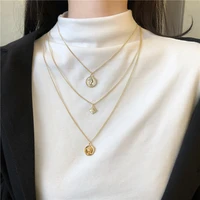 3pcs queen coins pendant necklaces for women girls gold sweater collar clavicle choker necklaces party wedding daily jewelry