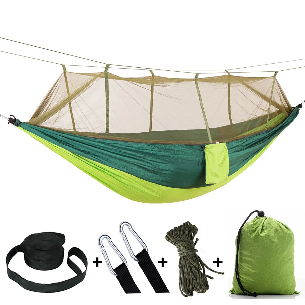 

1-2 Person Portable Outdoor Camping Hammock With Mosquito Net High Strength Parachute Fabric Hanging Bed Hunting Sleeping Swing