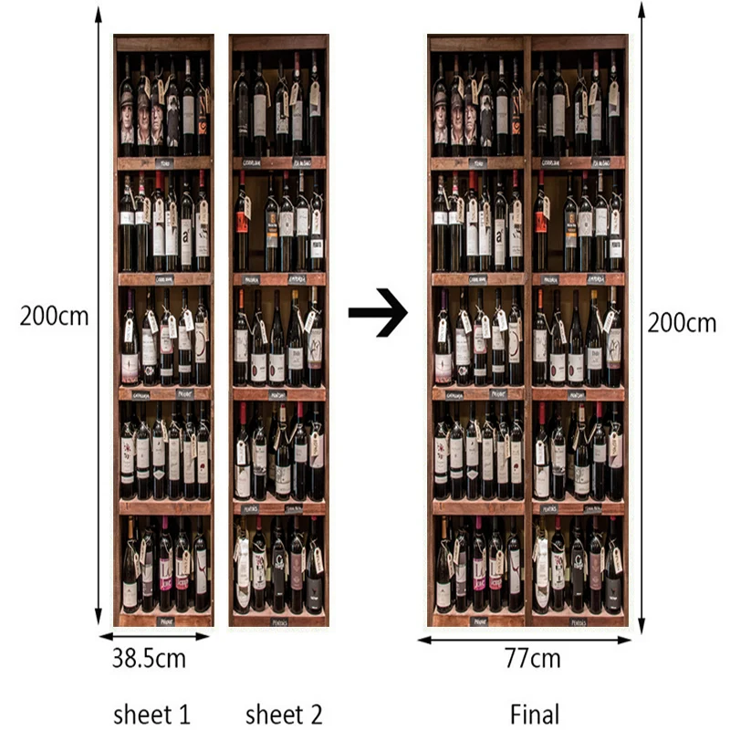 Фотообои 3D в стиле ретро с винными бутылками наклейки на дверь самоклеящиеся