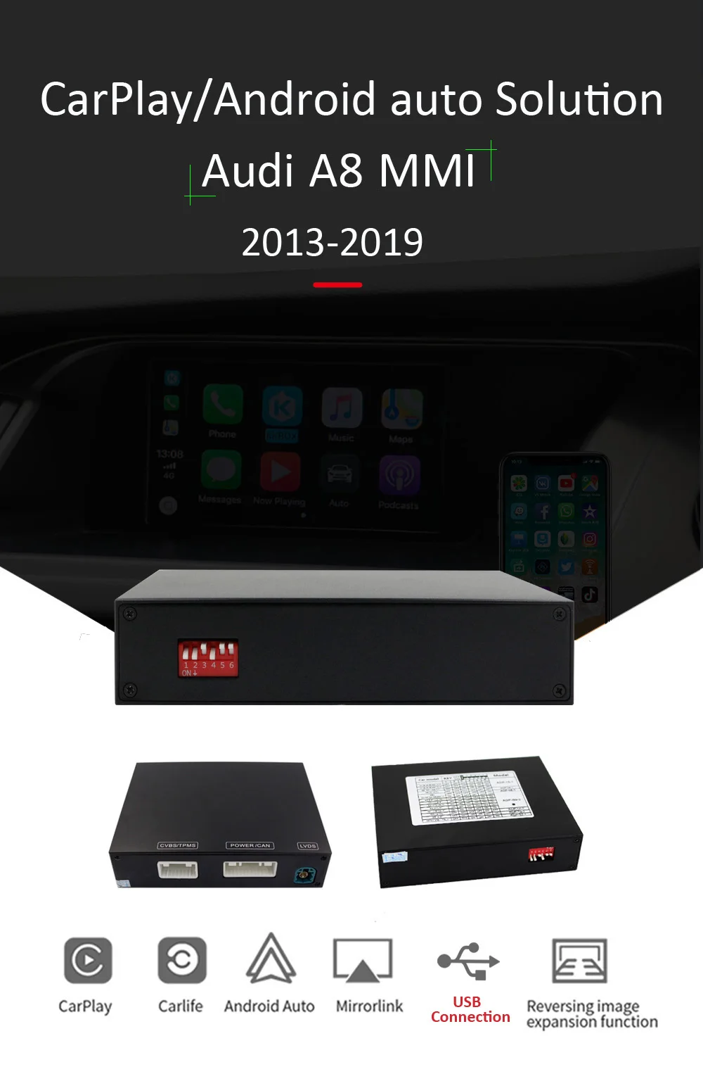 Carlinkit проводной Apple CarPlay декодер для Audi A8 3g/3g+ MMI 2010- muItimedia интерфейс CarPlay и Android авто комплект модернизации