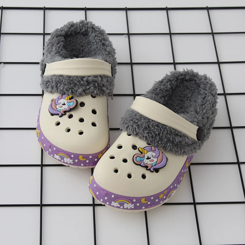 Зимние башмаки для девочек Теплая меховая Детская домашняя обувь Домашние