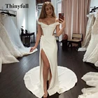 Женское длинное платье без рукавов Thinyfull, ТРАПЕЦИЕВИДНОЕ свадебное платье с Боковым Разрезом и открытыми плечами, вечернее платье невесты