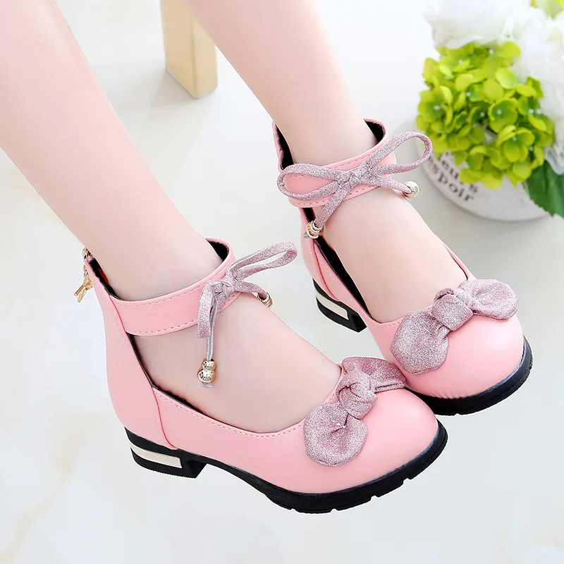 Zapatos de cuero para ni&ntilde;a, zapatillas de princesa de suela suave con lazo, para boda Chic, novedad de primavera y oto&ntilde;o de 2022-1