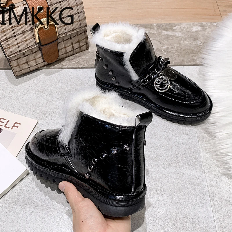 Женские зимние ботинки на меху непромокаемые повседневные ботильоны плоской