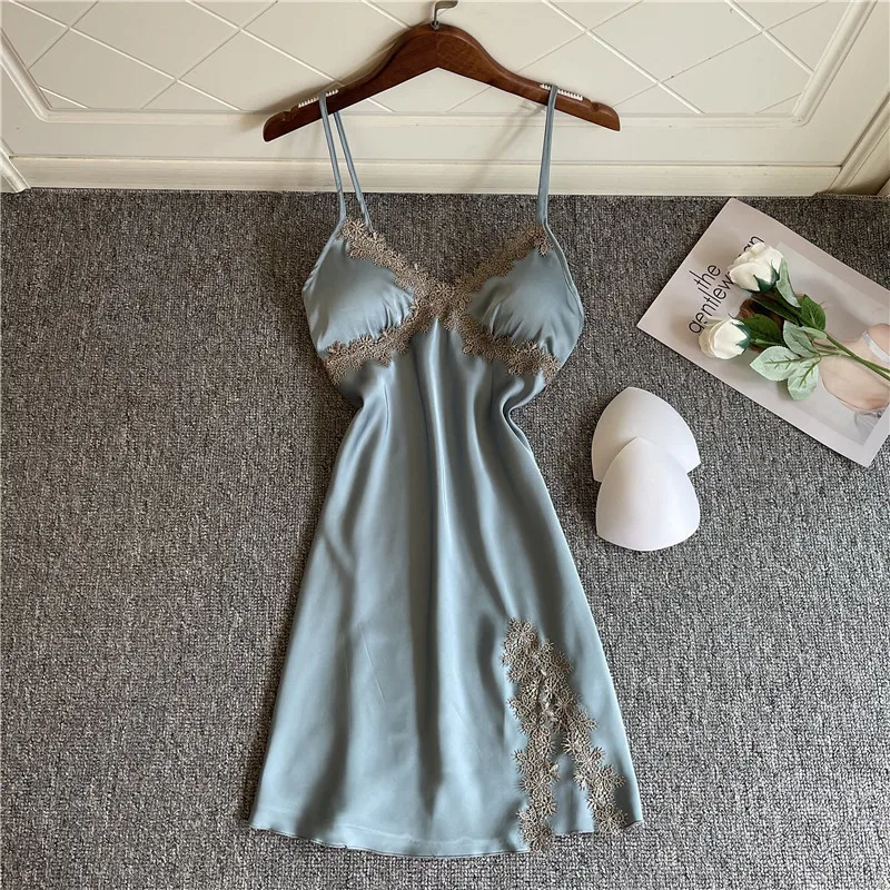 

Sleepwear Summer Women Suspender Nightgown Sleepshirt Sexy Lace Trim Mini Nightdress Intimate Lingerie Loose Silky Soft Homewear