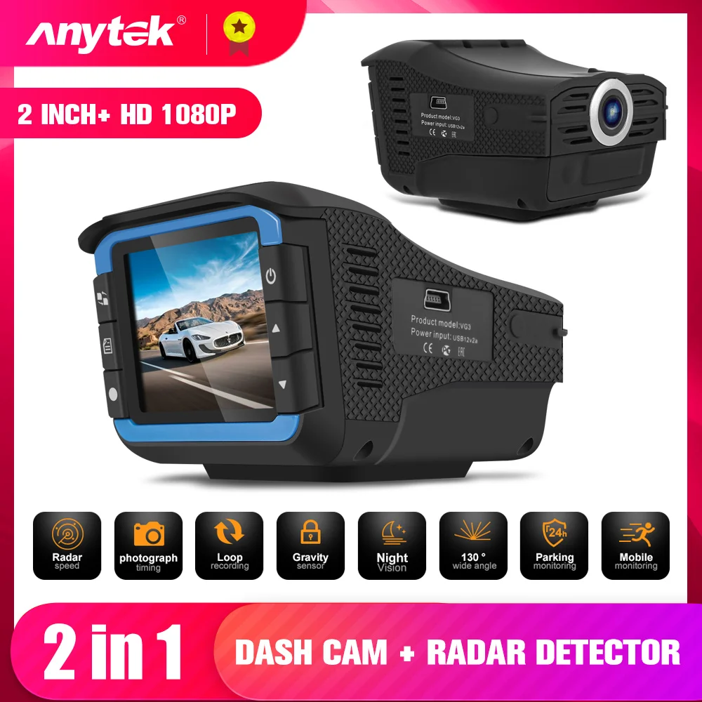 Anytek 1080P VG3 Dash камера с русским и английским голосовым автомобилем лазерный радар