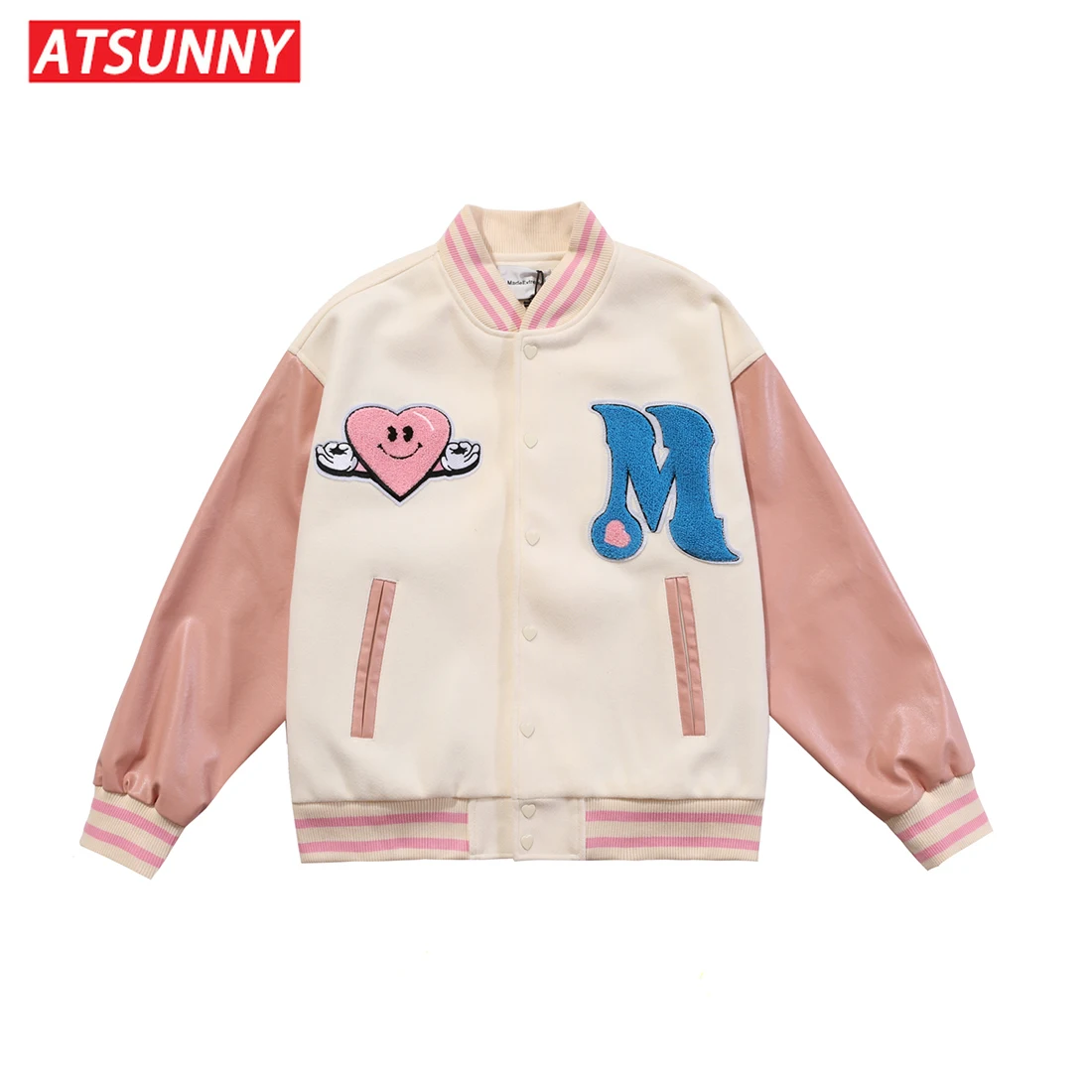 ATSUNNY Hip Hop Baseball Jacket Harajuku Retro Varsity Jacket Casual Mens cotton Jacket Fashion Coat Streetwear Tops