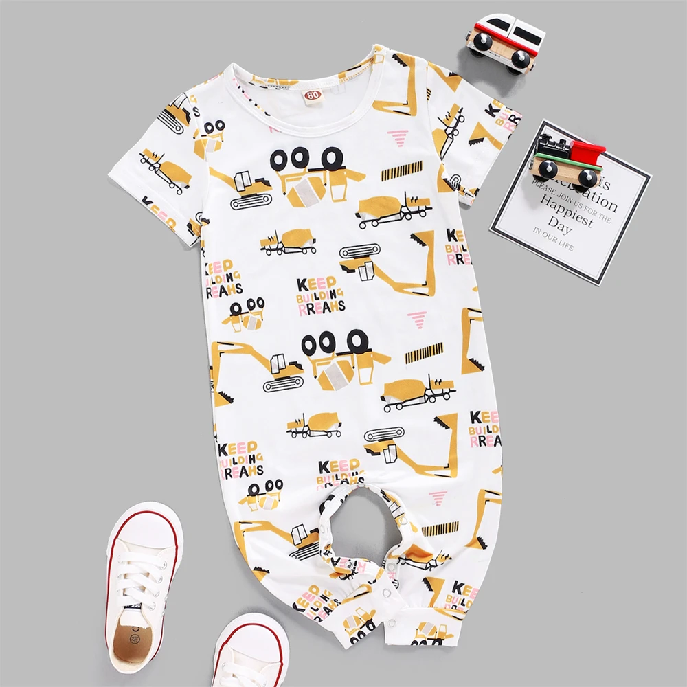 Комбинезоны с мультяшным принтом для новорожденных, Одежда для новорожденных, летняя одежда для мальчиков и девочек, повседневная одежда д...