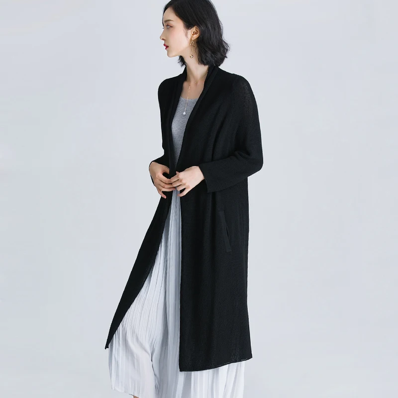 2020 Women linen Cardigan Long Sleeve High Quality Tops Spring Summer New Female Elegant loose thin Knit long Sweater coat |