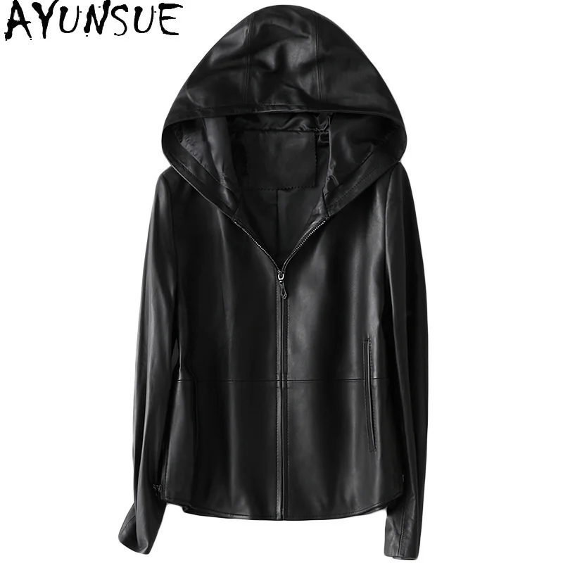100% Genuine Leather Jacket Women Short Sheepskin Coat Female Hooded Casual Clothes Spring Autumn Mujer Chaqueta 12