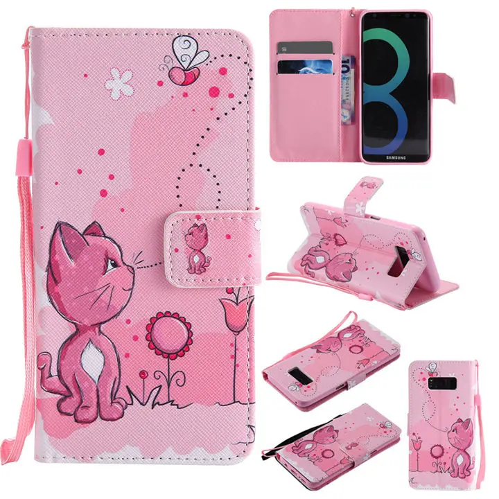 Cat and Bee Милый кожаный чехол-книжка для Funda samsung Galaxy S8 S9 Plus S7 S6 Edge чехол с кошкой и деревом для глаз чехол-кошелек с подставкой и отделением для карт P06F - Цвет: Cat and Bee
