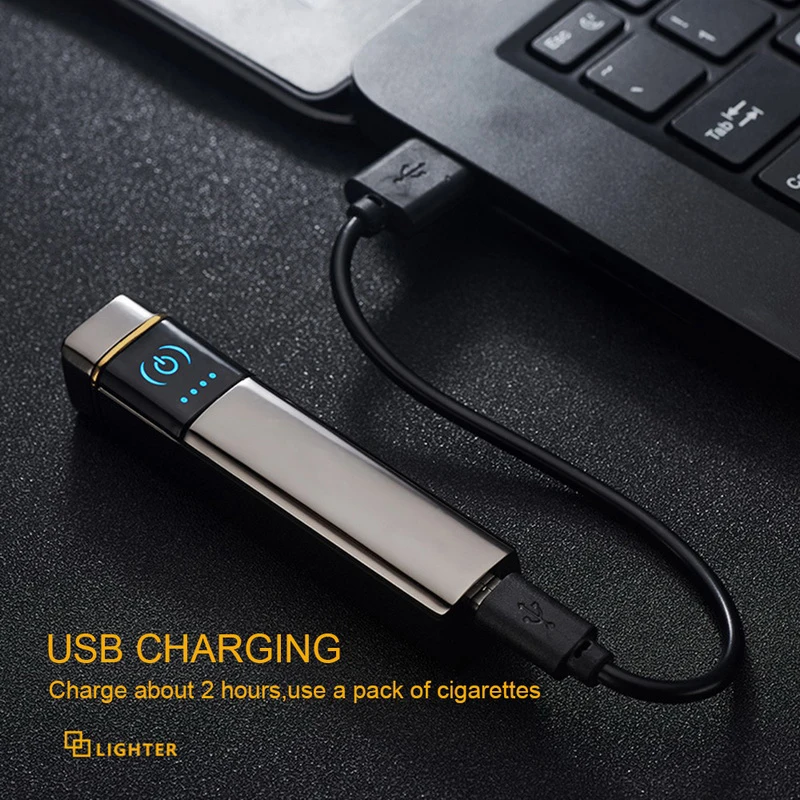 Ветрозащитная черная двухдуговая зажигалка перезаряжаемая через USB