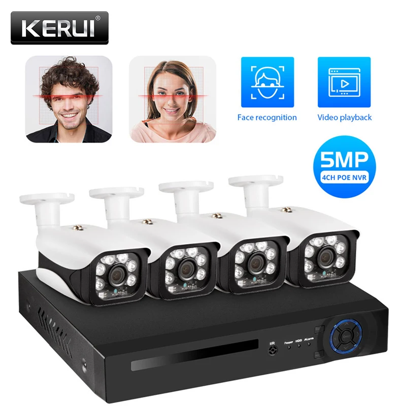 Камера видеонаблюдения KERUI 4 канала POE NVR HD 5 МП IP проводная водонепроницаемая Wi Fi с