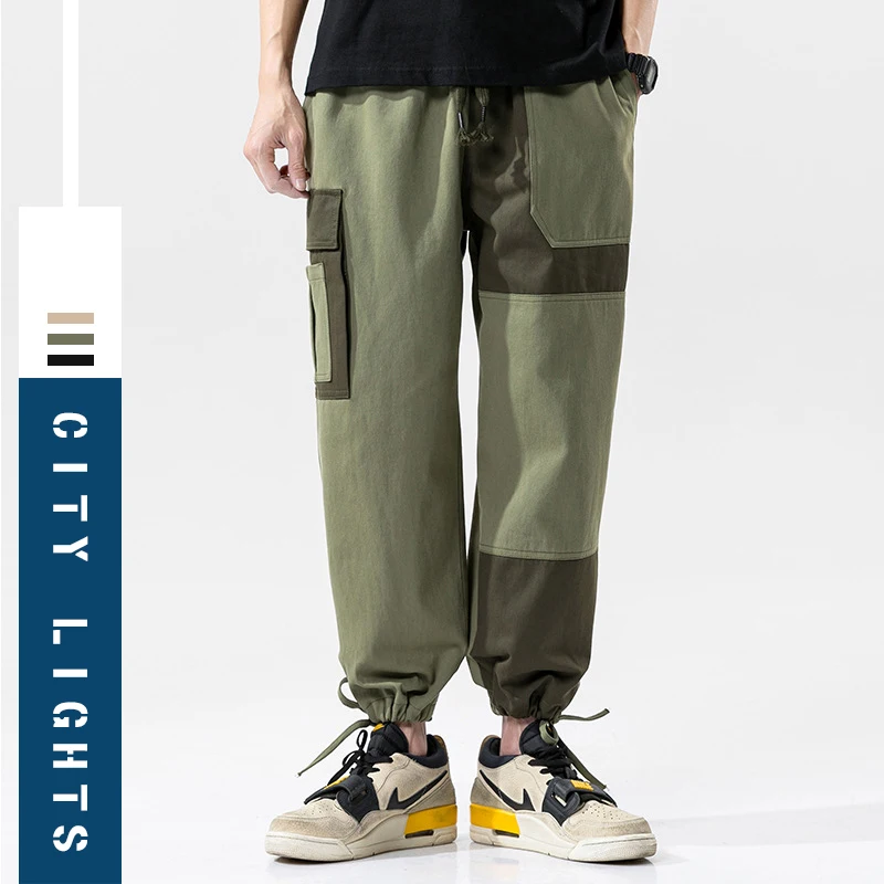 

Мужские осенние лоскутные брюки-карго, хлопковые винтажные брюки, мужские весенние уличные повседневные шаровары с несколькими карманами ...