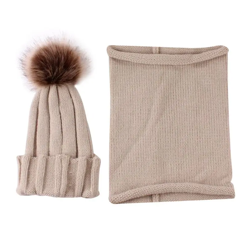 37-Beige 2 шт./компл., модные вязаные шапки для новорожденных, теплый помпон, Круглый машинный колпачок, защищает шапка с ушками, детская зимняя шапка s+ наборы с шарфом 0-3 лет - Цвет: 37-Beige