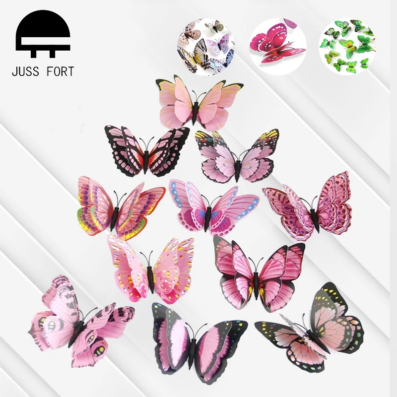 12 шт./компл. многоцветные двухслойные 3D наклейки бабочки на стену магнитные ПВХ