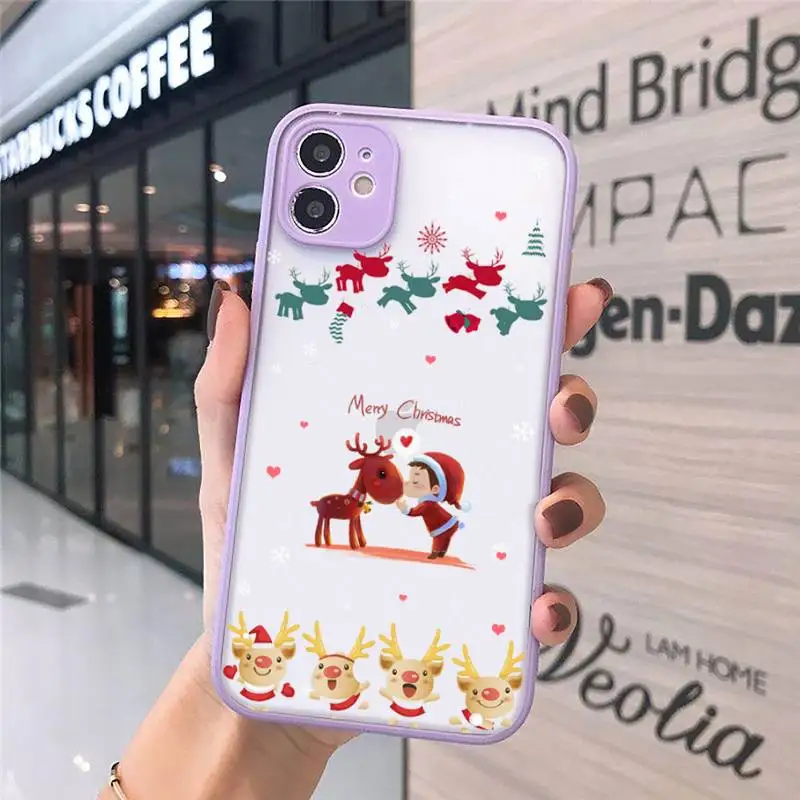 

New Year Merry Christmas Elk Phone Case purple matte transparent For iPhone 7 8 x xs xr 11 12 pro plus max mini Clear Funda
