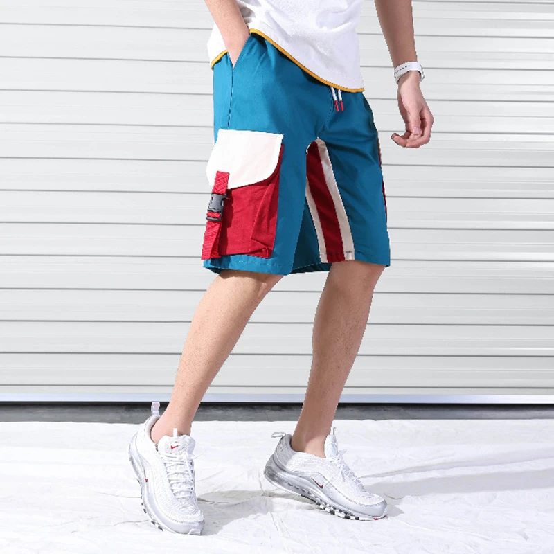 

Men Streetwear Hip Hop Cargo Shorts Summer 2019 Mens Color Block Cotton Pocket Shorts Male Punk Korean Fashion Trousers