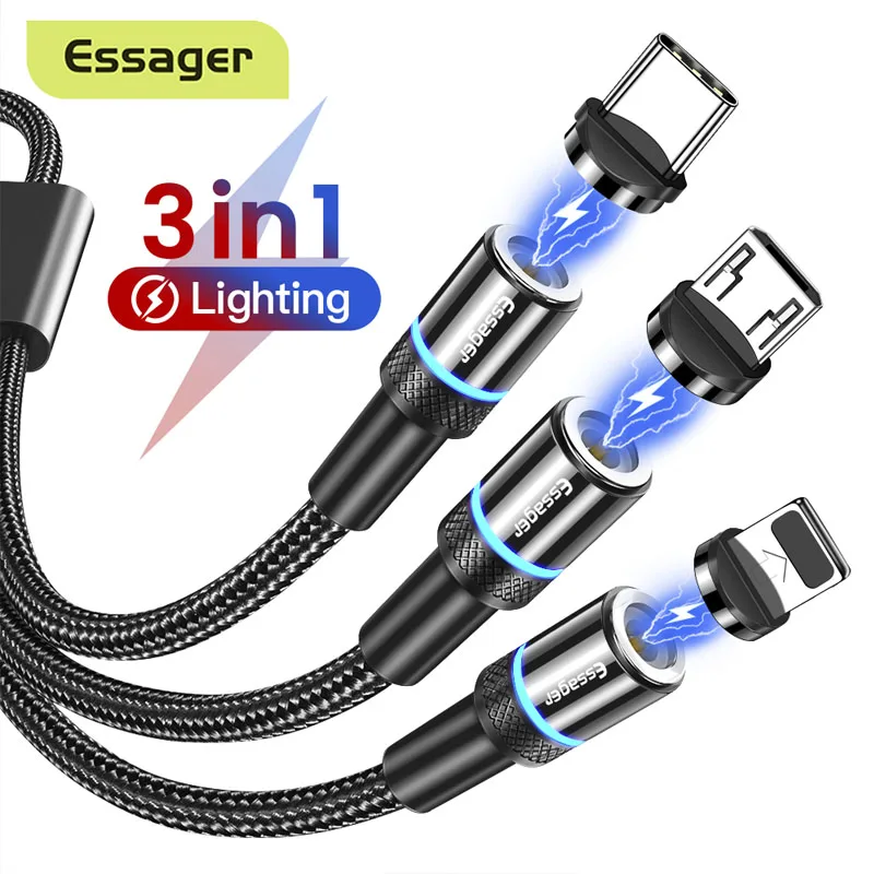 

Essager 3 In 1 Magnetic Micro USB Cable For iPhone Samsung Android 3in1 Multi Magnet Charger Fast Charging USB Type C Cable Cord