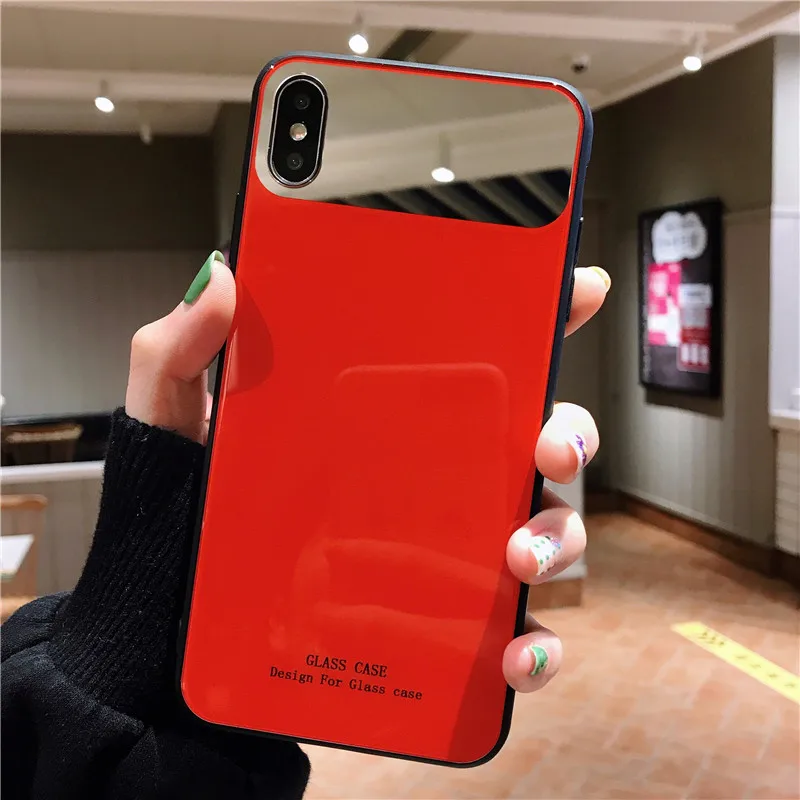 Однотонный зеркальный чехол для макияжа для iPhone XR XS MAX 7 8 Plus TPU+ PC задняя крышка стеклянный чехол для телефона для iPhone X 6 6S Plus 7 8 чехол - Цвет: C