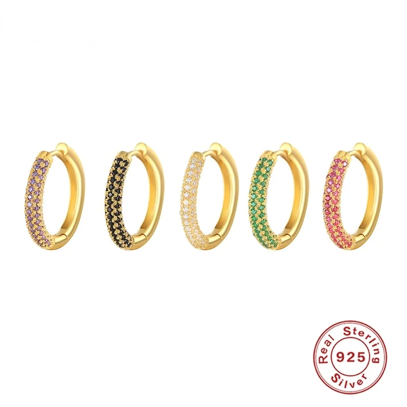 

Colorful Half Side Zircon Hoop Earrings for Women Rainbow Ear Huggie Earring Silver Jewelry Pendientes Plata Fashion