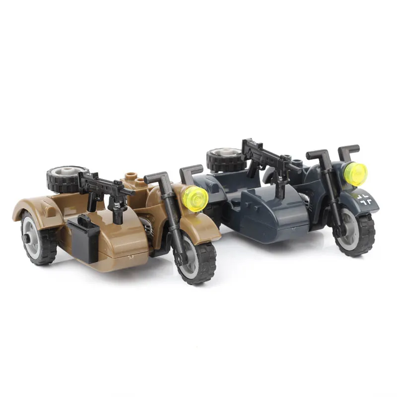 Военная пушка WW2 немецкий мотоцикл строительные блоки солдаты детали фигурки