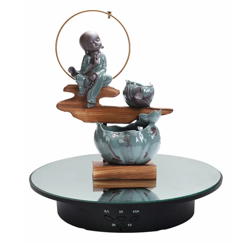 

3 Speeds 20cm Intelligent Electric Rotating Display Stand Mirror Turntable Jewelry Holder Battery USB Power