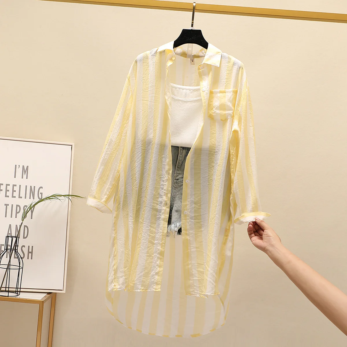 

Тонкая Свободная рубашка в полоску, длинное пальто, не закрывающее купание, новое летнее платье-рубашка