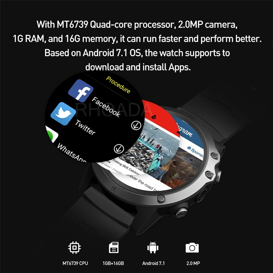 RHOADA D62 4G Смарт-часы Android OS RAM1GB rom 16GB Bluetooth 4,0 Nano SIM часы для звонков сердечного ритма IPX5 smartwatch глобальная версия