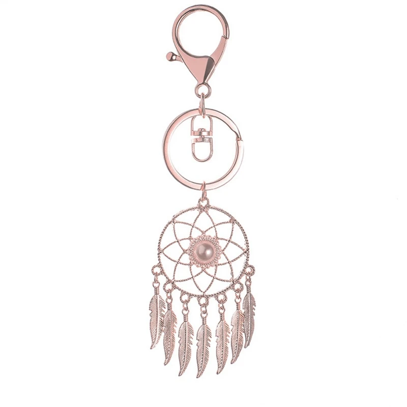 Брелок для ключей Ловец снов с зелеными бусинами Серебряный кулон Пряжка перья и