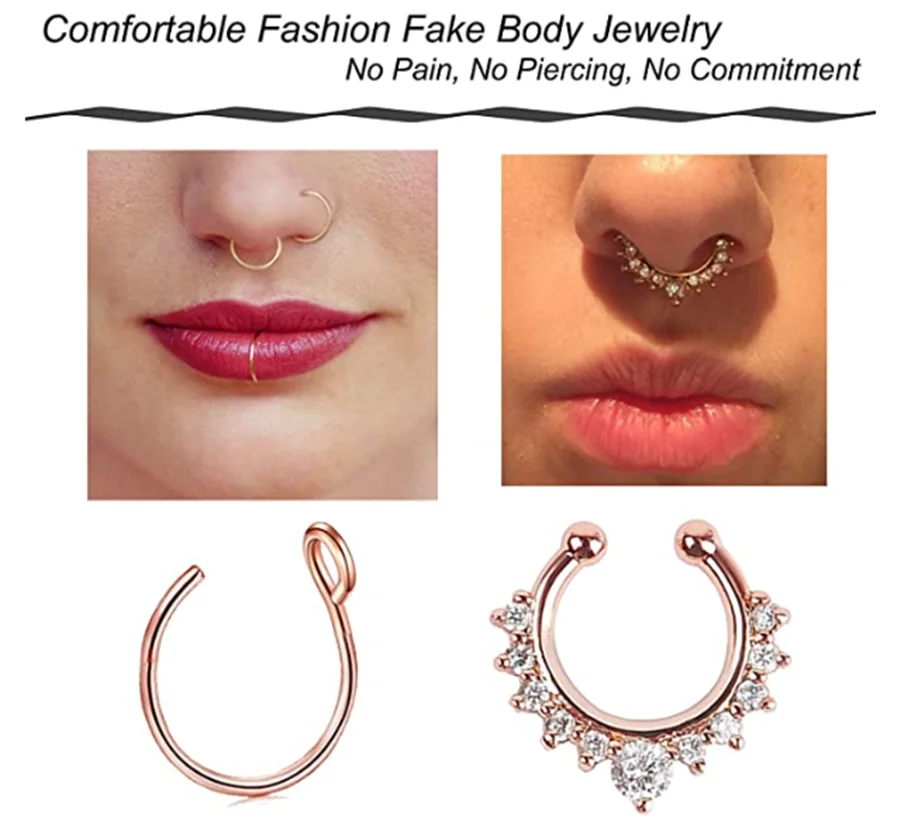 Кольца для искусственного носа 12 шт. поддельные кольца губ бриллианты серьги