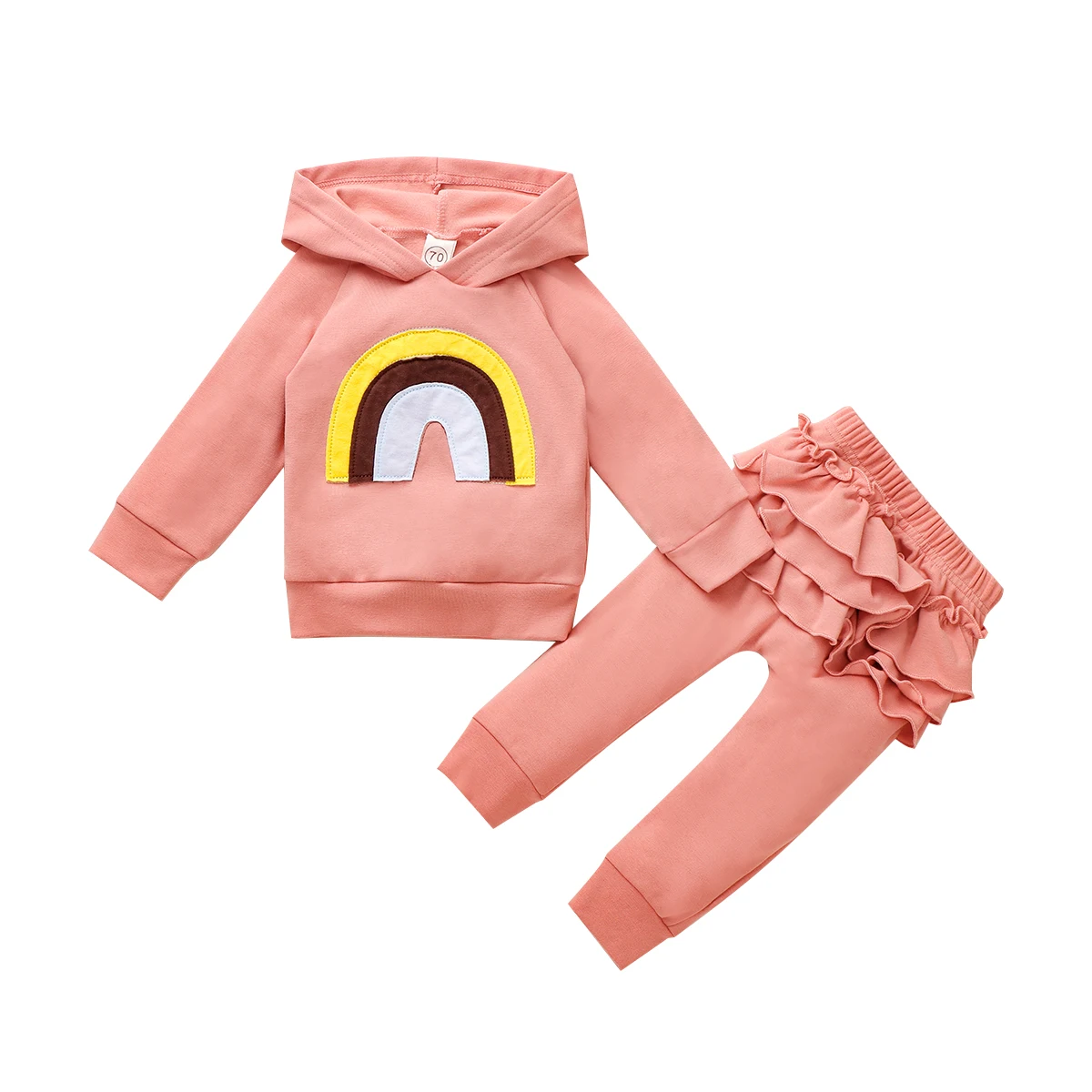 

6M-4T Autumn Baby Girls Clothes Sets Rainbow Print Long Sleeve Hooded Pullover Tops Ruffles Pants 2pcs Baby Girl Set Suit