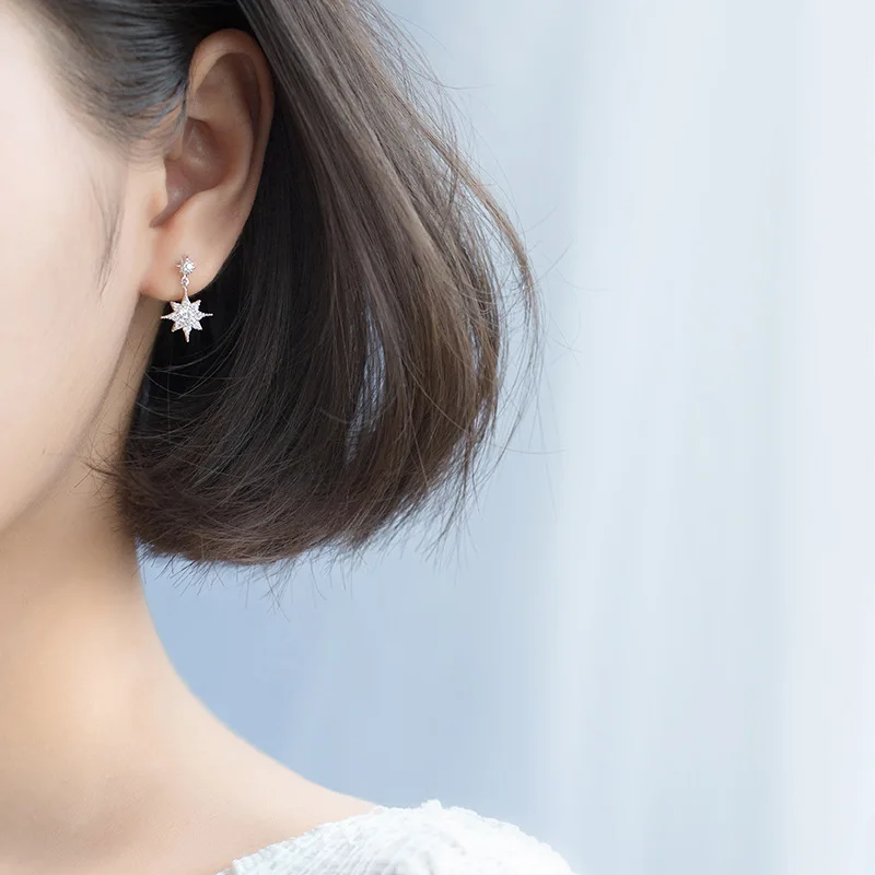 Trustdavis 100% 925 твердая искусственная кожа милая звезда сверкающие CZ серьги гвоздики