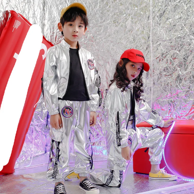 Детская одежда в стиле хип-хоп повседневная Серебристая кофта + штаны-Джоггеры