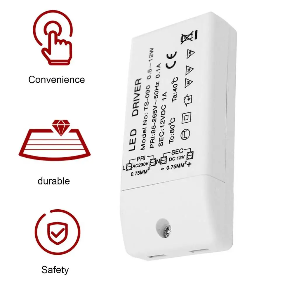 

85-265V To 12V LED Driver Power Supply TS-090 Durable Voltage Transformer For MR16 MR11 Portable Power Converter